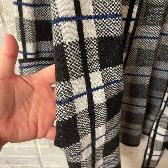Hannah Full Length Black White Blue Plaid Cardigan Medium - Picture 6 of 10